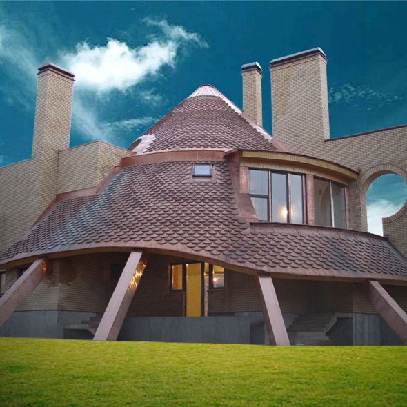 Необычный дом. Вид со стороны участка