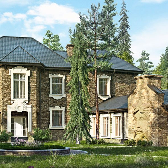 Дом в английском стиле. Вид на главный вход