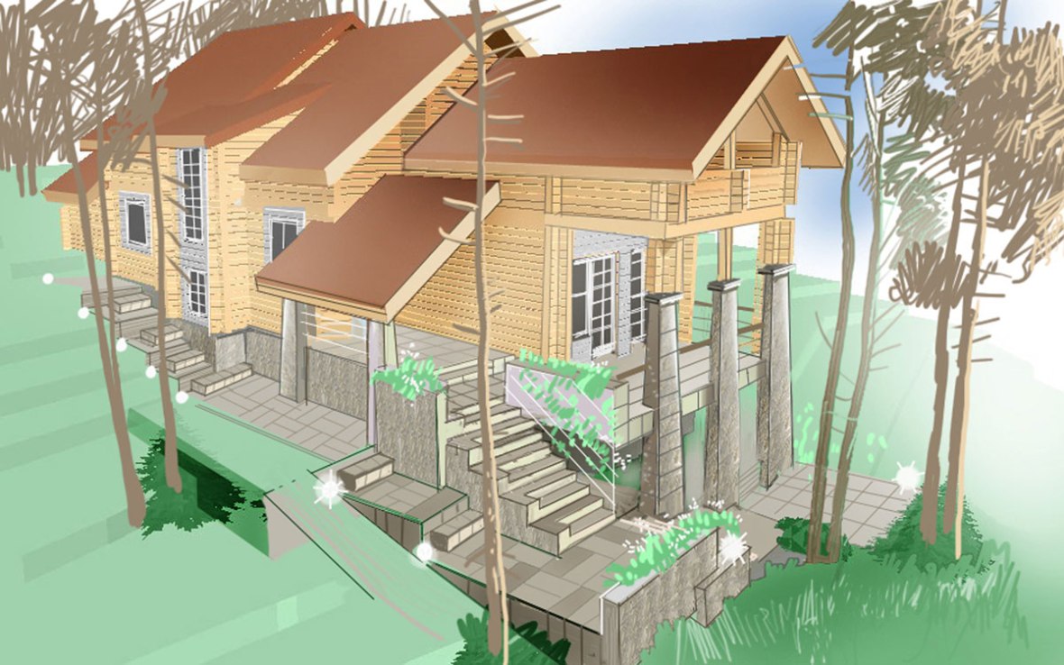 Деревянный дом. Общий вид. Эскиз