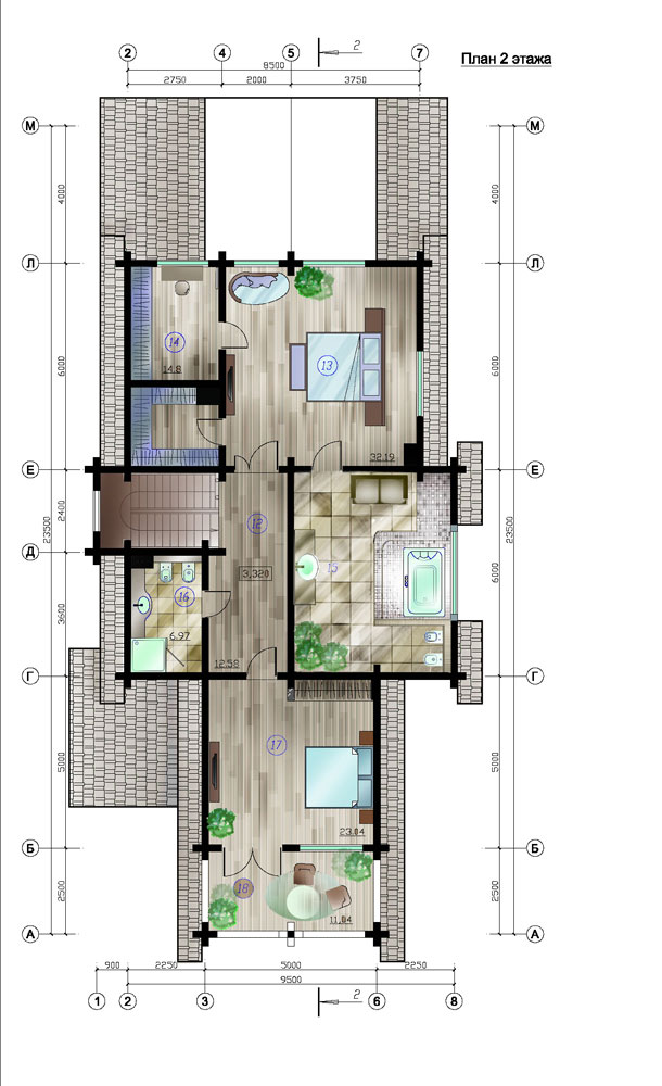 Деревянный дом. План второго этажа