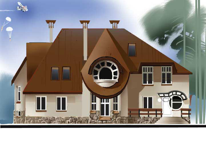 Проект коттеджа "Круги". Эскиз фасада. Вариант 2