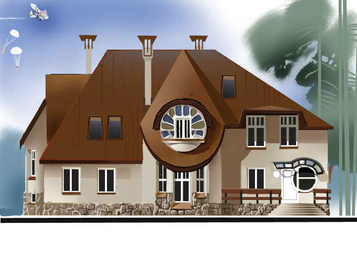 Проект коттеджа "Круги". Эскиз фасада. Вариант 1