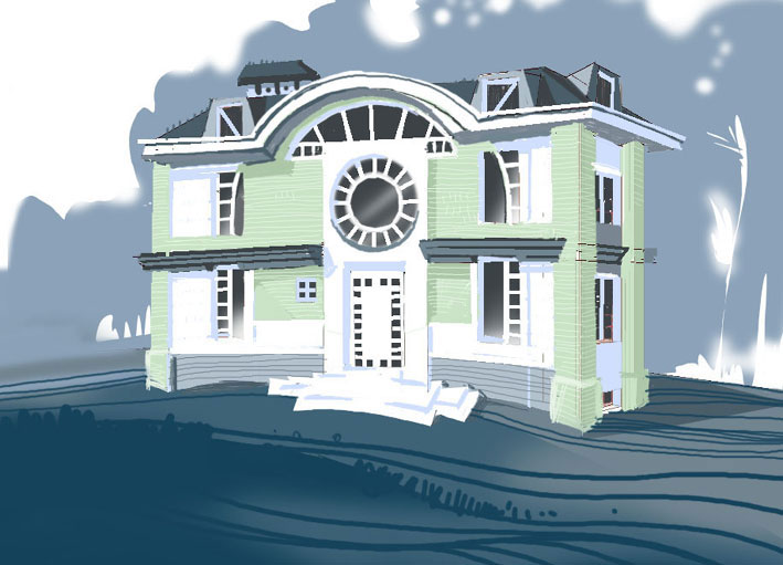 Эскиз фасада особняка в стиле модерн