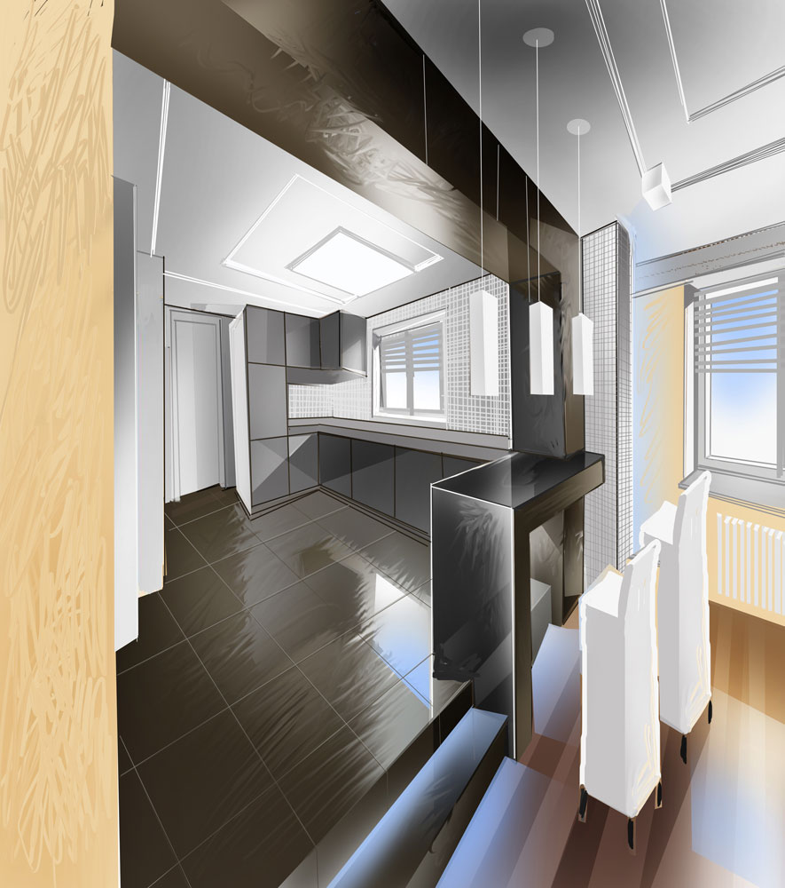 Деревянный дом. Эскиз кухни