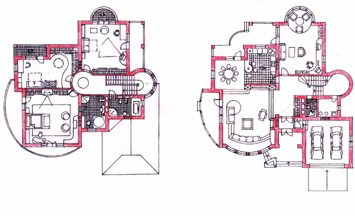 Проект готического коттеджа. План 1-го и 2-го этажей