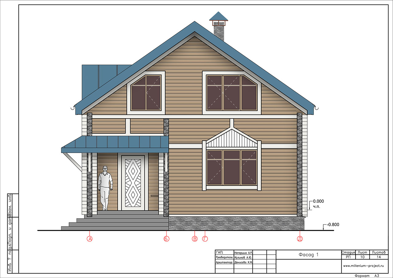 Фасад деревянного дома из бруса.